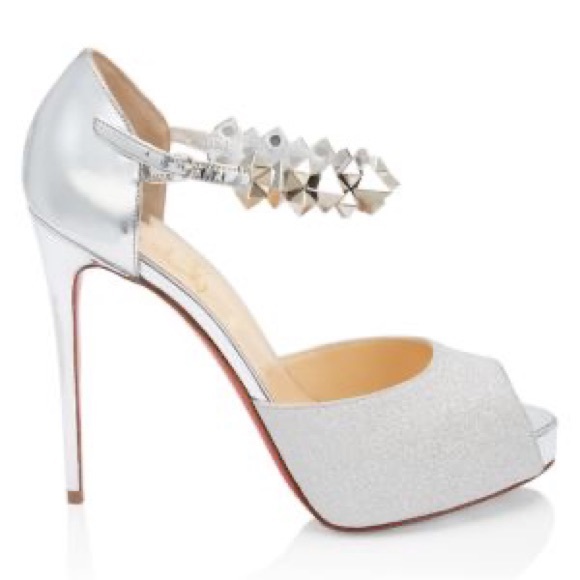 Christian Louboutin Planisfemme Studded Glitter Platform Sandals In Silver 40.5